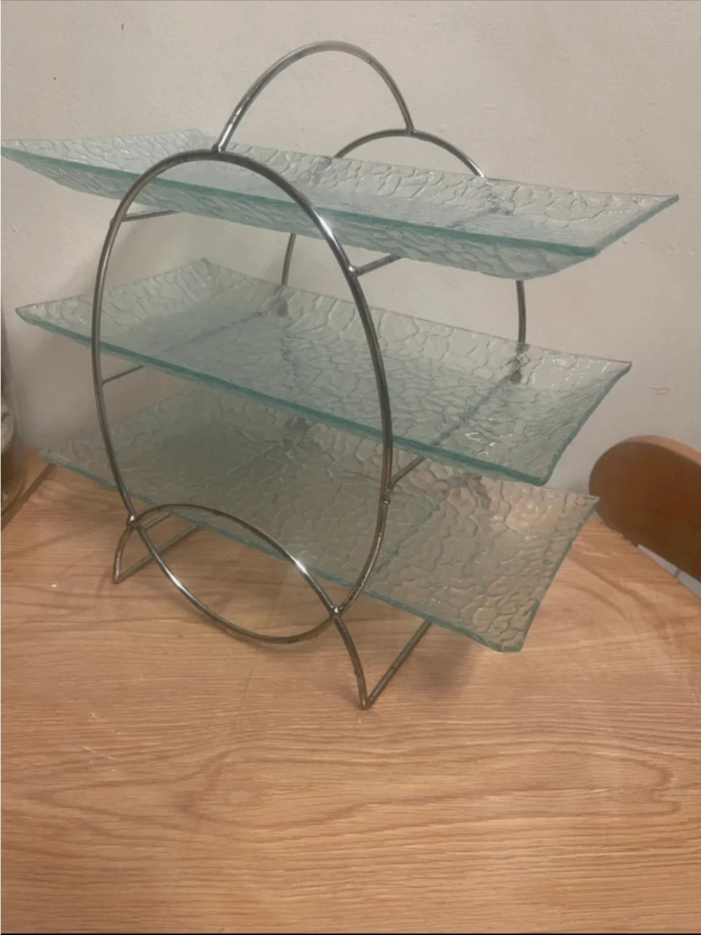 Three-Tier Glass Server Stand - Clear Glass with Chrome Frame